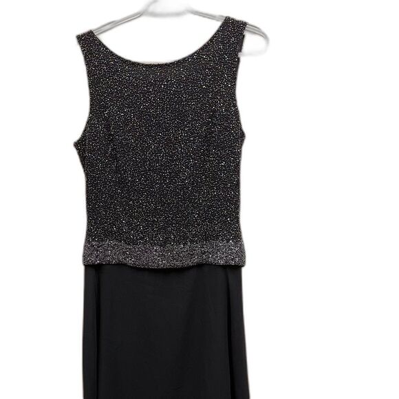 Elegant Navy Beaded Bodice Chiffon Skirt Evening Gown Formal Dress Size 8 Jkara - Picture 4 of 8